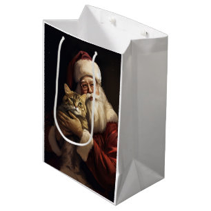 Bengal-Katze mit Santa Claus Festliches Weihnachte Mittlere Geschenktüte