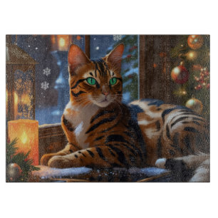 Bengal-Katze mit Weihnachtslichtern Urlaub Schneidebrett