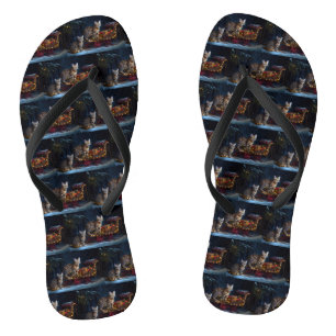 Bengal-Katze Schneebedeckte Schlittenfahrt Weihnac Flip Flops