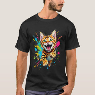 Bengal-Katze Springende Splash Art für Bengal-Katz T-Shirt