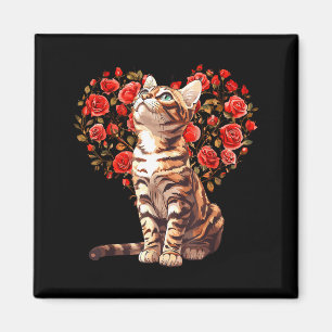 Bengal-Katze Valentinstag Florales Herzdesign für Magnet