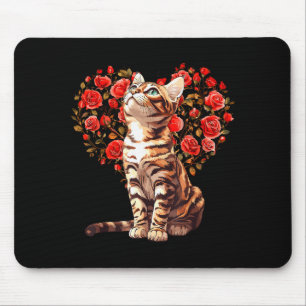 Bengal-Katze Valentinstag Florales Herzdesign für Mousepad