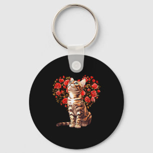Bengal-Katze Valentinstag Florales Herzdesign für  Schlüsselanhänger