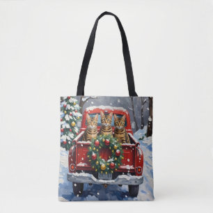 Bengal-Katze-Weihnachten-Roter-LKW-Urlaub