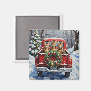 Bengal-Katze-Weihnachten-Roter-LKW-Urlaub Magnet