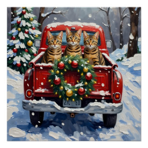 Bengal-Katze-Weihnachten-Roter-LKW-Urlaub Poster