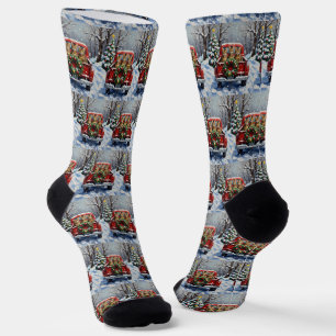Bengal-Katze-Weihnachten-Roter-LKW-Urlaub Socken