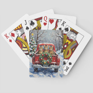 Bengal-Katze-Weihnachten-Roter-LKW-Urlaub Spielkarten
