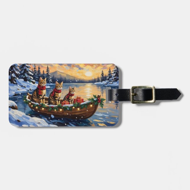 Bengal-Katze-Weihnachtsboot-Feiertag Gepäckanhänger (Vorderseite horizontal)