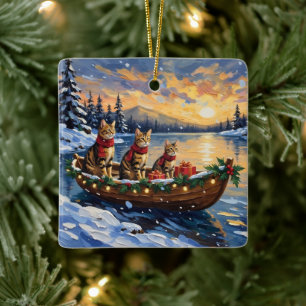 Bengal-Katze-Weihnachtsboot-Feiertag Keramikornament