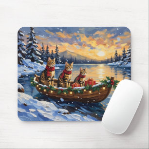 Bengal-Katze-Weihnachtsboot-Feiertag Mousepad
