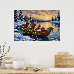 Bengal-Katze-Weihnachtsboot-Feiertag Poster