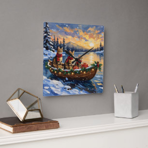Bengal-Katze-Weihnachtsboot-Feiertag Quadratische Wanduhr