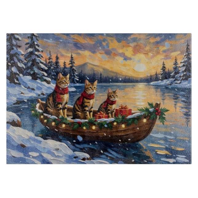 Bengal-Katze-Weihnachtsboot-Feiertag Schneidebrett (Vorderseite)