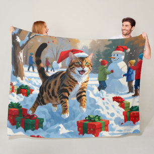 Bengal-Katze Weihnachtsfest Schnee Szene Fleecedecke