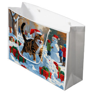 Bengal-Katze Weihnachtsfest Schnee Szene Große Geschenktüte