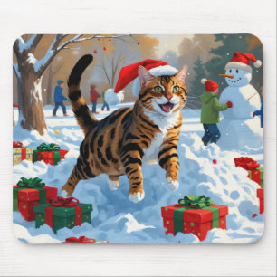 Bengal-Katze Weihnachtsfest Schnee Szene Mousepad