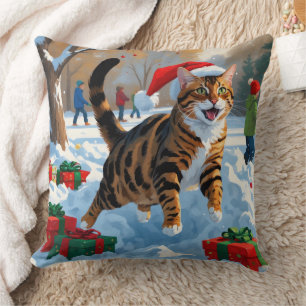 Bengal-Katze Weihnachtsfestliche Schneeszene Kissen