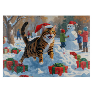 Bengal-Katze Weihnachtsfestliche Schneeszene Schneidebrett