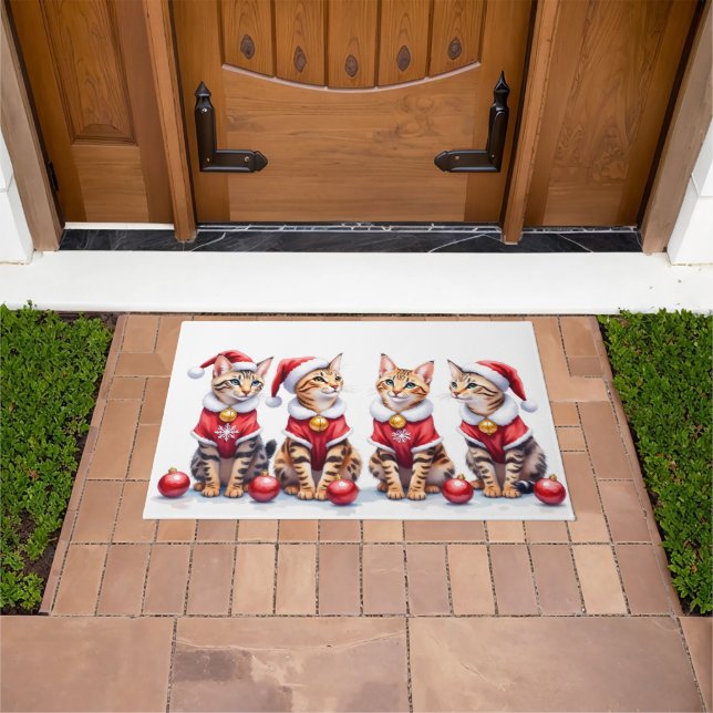Bengal-Katze Weihnachtskleid Santa Hut Fußmatte (Außenbereich)