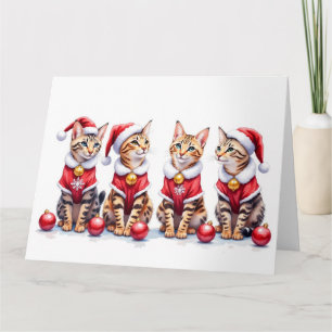 Bengal-Katze Weihnachtskleid Santa Hut Karte