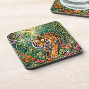 Bengal-Tiger Lebendiger Bambus-Dschungel Getränkeuntersetzer