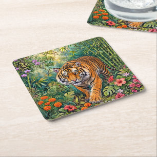 Bengal Tiger Lebendiger Bambus-Dschungel Rechteckiger Pappuntersetzer