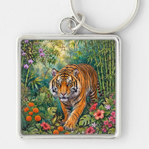 Bengal Tiger Lebendiger Bambus-Dschungel Schlüsselanhänger