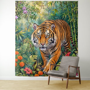 Bengal Tiger Lebendiger Bambus-Dschungel Wandteppich