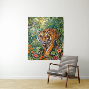 Bengal Tiger Lebendiger Bambus-Dschungel Wandteppich