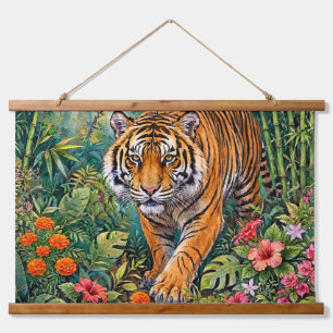 Bengal-Tiger Lebendiger Bambus-Dschungel Wandteppich Mit Holzrahmen