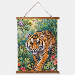 Bengal Tiger Lebendiger Bambus-Dschungel Wandteppich Mit Holzrahmen