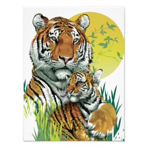 Bengal-Tiger mit Jungtier Fotodruck