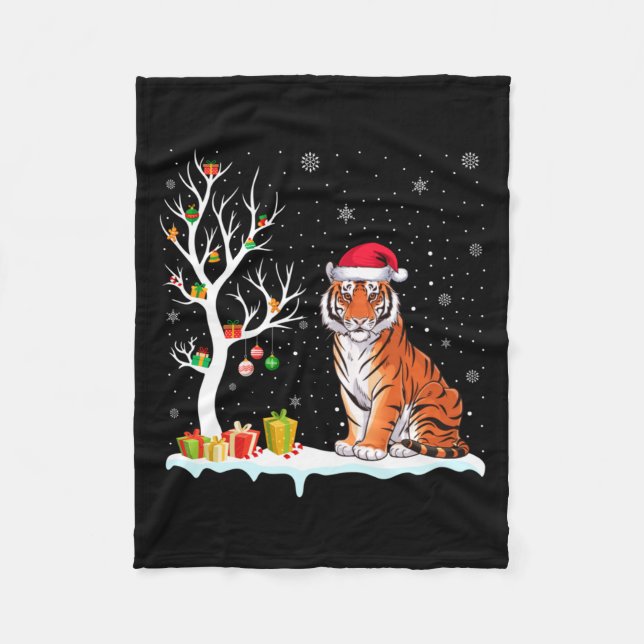Bengal Tiger Santa Hat Festive Tree Light Christma Fleecedecke (Vorderseite)