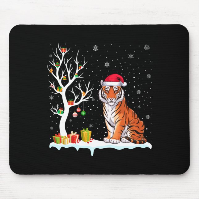 Bengal Tiger Santa Hat Festive Tree Light Christma Mousepad (Vorne)