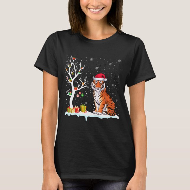 Bengal Tiger Santa Hat Festive Tree Light Christma T-Shirt (Vorderseite)