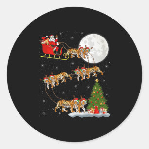 Bengal Tiger Santa Schlitten Fliegend Lustig Magis Runder Aufkleber