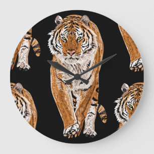 Bengal-Tiger-Skizze: Vintage-Tierdruck Große Wanduhr