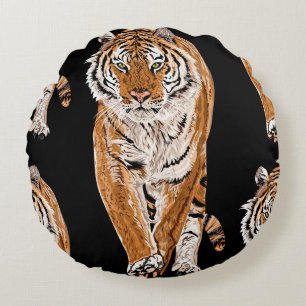 Bengal-Tiger-Skizze: Vintage-Tierdruck Rundes Kissen