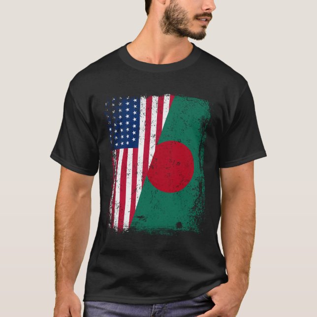 BENGALI ROOTS BANGLADESH, Halbamerikanischer Flagg T-Shirt (Vorderseite)