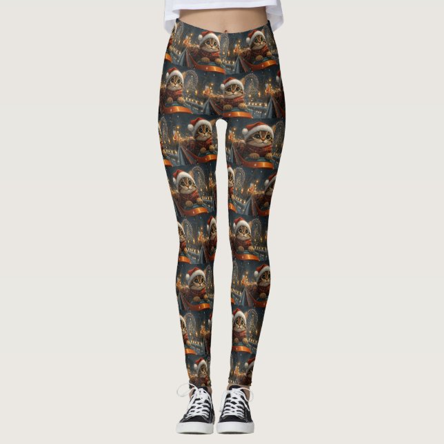 Bengalisch Cat Roller Untersetzer Weihnachten Leggings (Vorderseite)