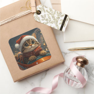 Bengalisch Cat Roller Untersetzer Weihnachten Quadratischer Aufkleber