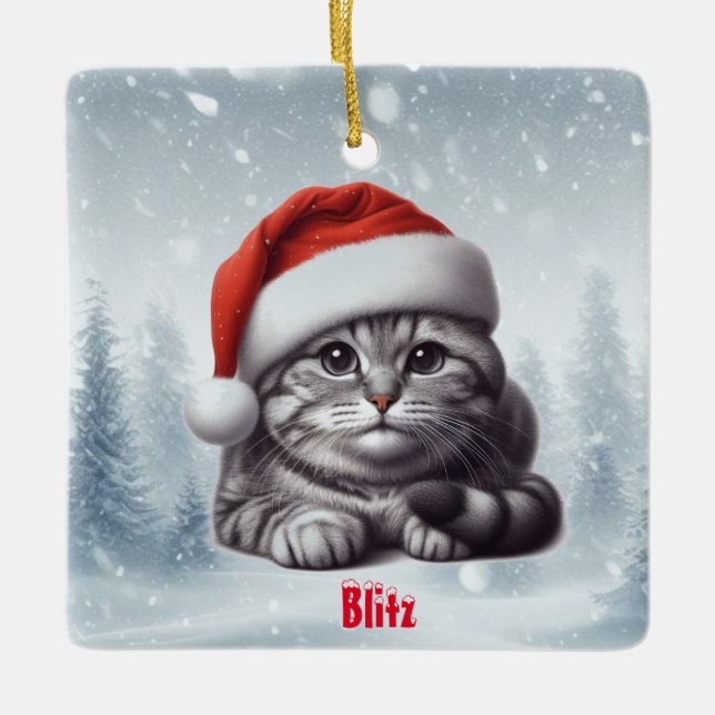 Bengalisch Cat Snowy Weihnachten Keramikornament (Vorderseite)