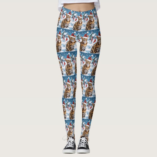 Bengalisch Cat Winter Wonderland Weihnachtsfreude Leggings (Vorderseite)