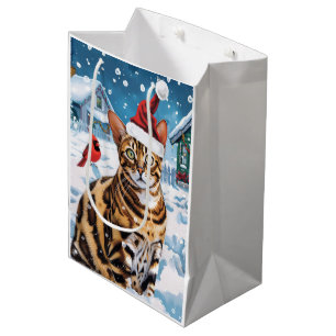 Bengalisch Cat Winter Wonderland Weihnachtsfreude Mittlere Geschenktüte