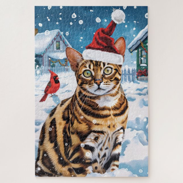 Bengalisch Cat Winter Wonderland Weihnachtsfreude Puzzle (Vertikal)
