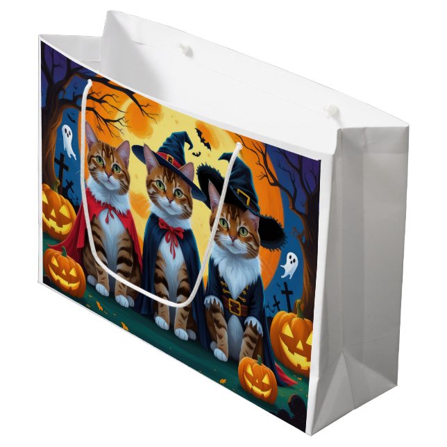 Bengalisch Cats Pumpkin Halloween Funny Große Geschenktüte (Vorderseite Schrägansicht)