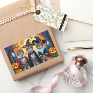 Bengalisch Cats Pumpkin Halloween Funny Rechteckiger Aufkleber