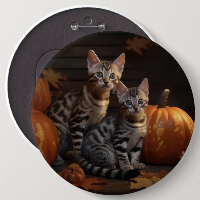 Bengalisch Kitten Autumn Delight Pumpkin Button (Vorne & Hinten)