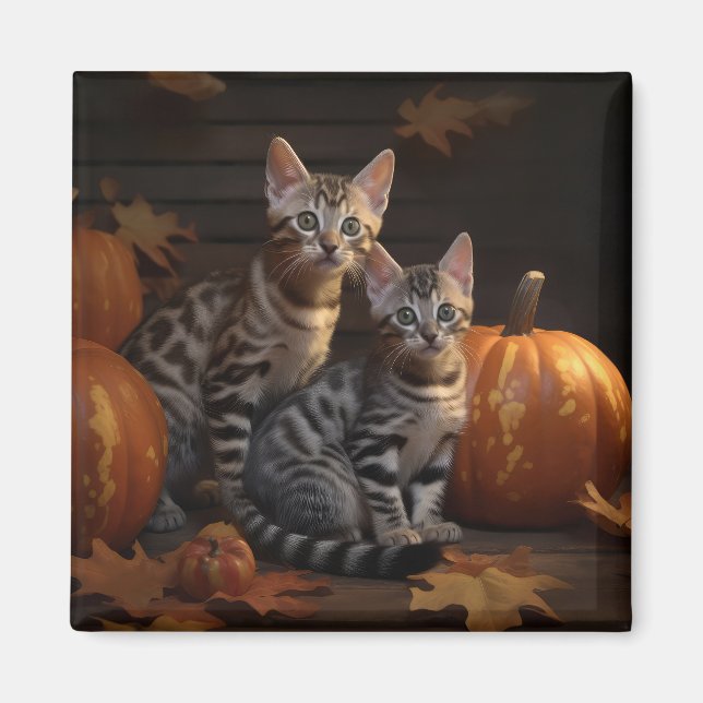 Bengalisch Kitten Autumn Delight Pumpkin Magnet (Vorne)